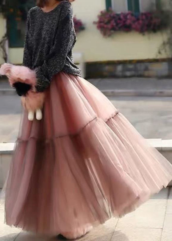 Women Grey Ruffled Tulle Cinched Circle Fall Skirt