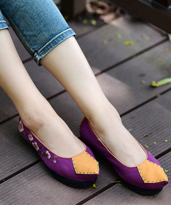 Women Pointed Toe Flat Shoes For Women Black Cotton Fabric Embroidered Splicing Flats