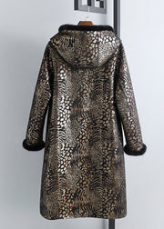 Women Print Button Mink Velvet Leather And Fur Hooded Coats Winter