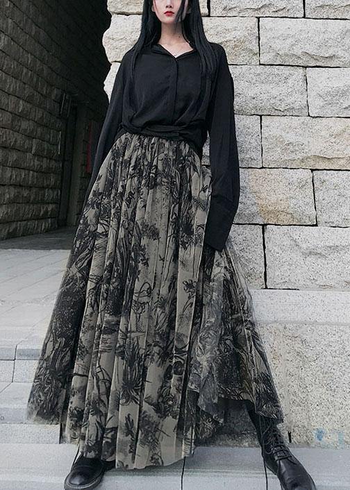 Women Print Tulle Pleated Summer A Line Skirts - SooLinen