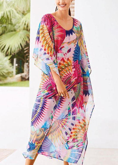 Women Print vogue kimono robe Bohemian Chiffon Dress - SooLinen