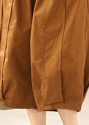 Women Pumpkin Color Elastic Waist Pockets Patchwork Cotton Crop Pants Summer