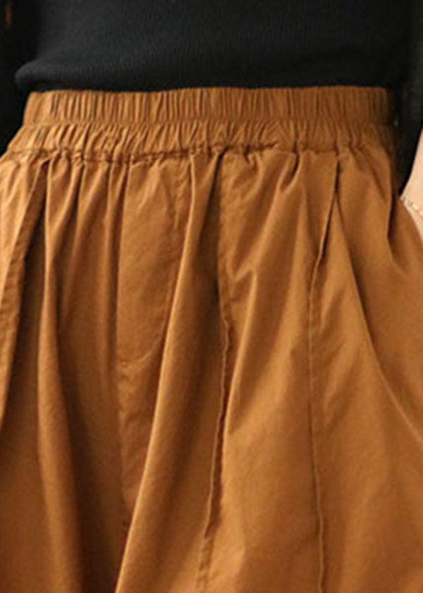 Frauen-Kürbis-Farbe-elastische Taillen-Taschen-Patchwork-Baumwoll-Ernte-Hosen-Sommer