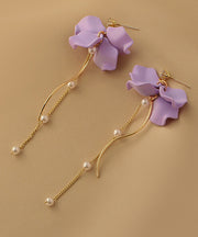 Women Purple Alloy Long Tassel Drop Earrings