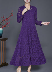 Women Purple Exra Large Hem Lace Robe Dresses Spring
