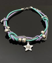 Women Purple Green Patchwork Alloy Colorful Stars Tassel Necklaces