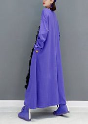Women Purple O-Neck Asymmetrical Ruffled Cotton A Line Dress Spring