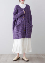 Women Purple O-Neck Button Knit Loose Knit Cardigans Spring