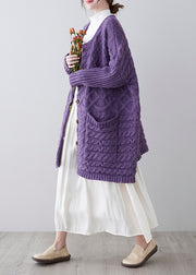 Women Purple O-Neck Button Knit Loose Knit Cardigans Spring