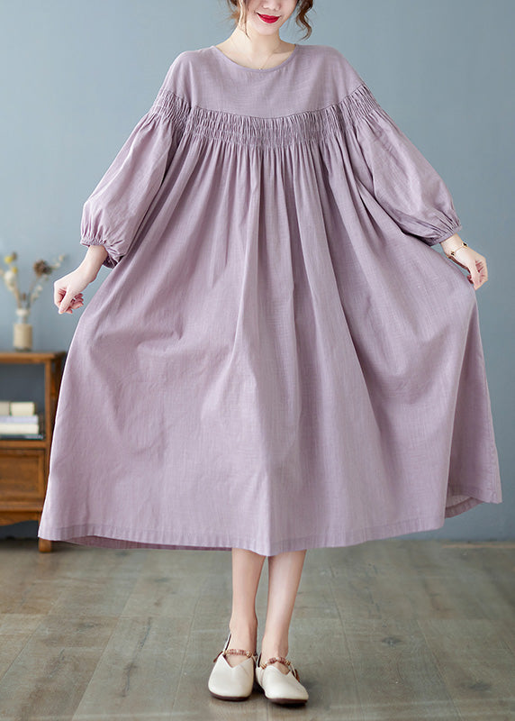 Women Purple O-Neck Patchwork Wrinkled Maxi Dresses Spring