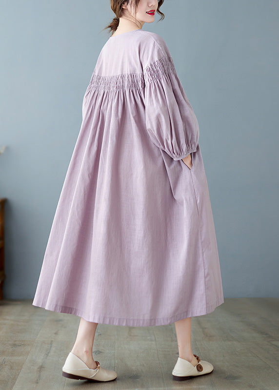 Women Purple O-Neck Patchwork Wrinkled Maxi Dresses Spring