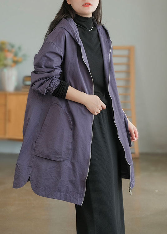 Women Purple Oversized Big Pockets Cotton Coats Fall