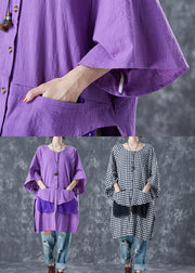 Women Purple Oversized Patchwork Cotton Shirt Summer