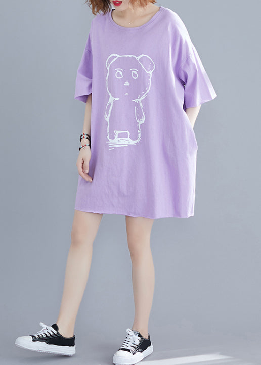 Women Purple Oversized Print Cotton Dresses Summer