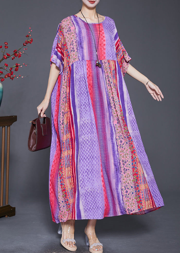 Women Purple Oversized Striped Cotton Maxi Dresses Summer