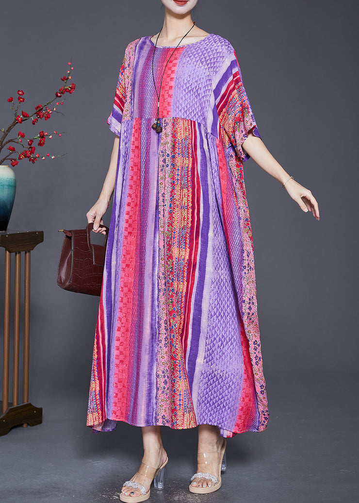 Women Purple Oversized Striped Cotton Maxi Dresses Summer