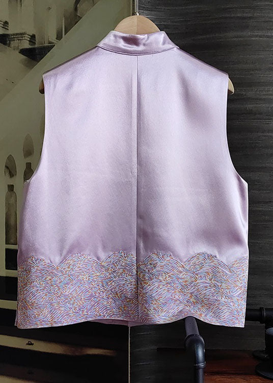 Women Purple Patchwork Embroidered Silk Tops Sleeveless
