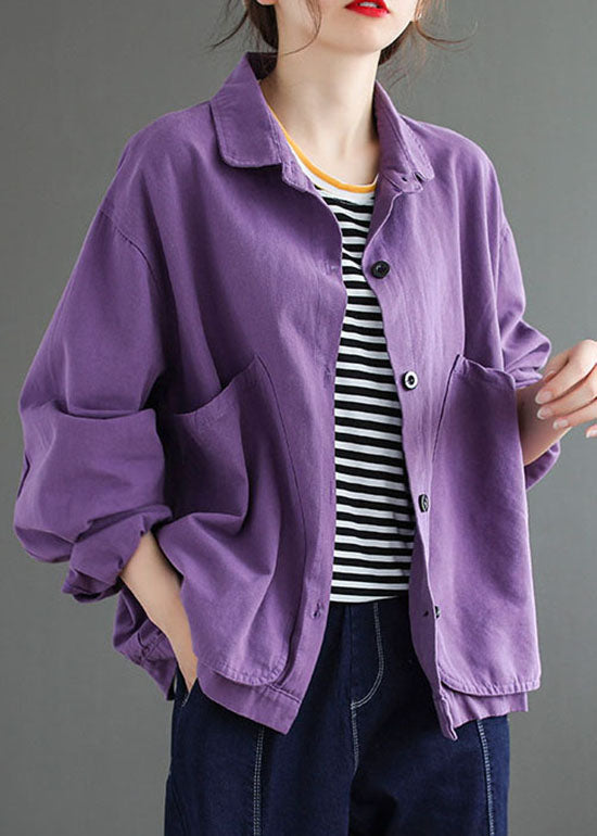 Women Purple Pockets Patchwork Coats Long Sleeve