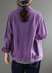 Women Purple Pockets Patchwork Coats Long Sleeve