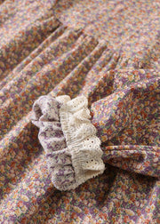 Women Purple Ruffled Print Cotton Maxi Dress Spring