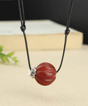 Women Red Agate Pumpkin Shaped Frosted Pendant Necklace