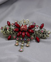 Women Red Alloy Inlaid Gem Stone Butterfly Zircon Hairpin