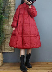 Women Red Button Patchwork Duck Down Long Coat Winter