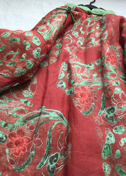 Women Red Button Print Cotton Filled Coats Long Sleeve