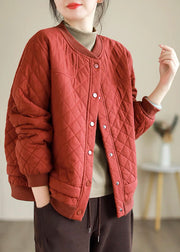Women Red Button Warm Fine Cotton Filled Puffers Jackets Winter