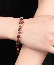 Women Red Coloured Glaze Cloisonne Garnet Charm Bracelet