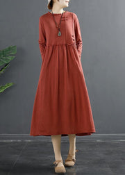 Women Red Dresses Ruffled Patchwork Maxi Dresses - SooLinen
