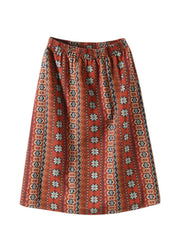 Women Red Elastic Waist Pockets Linen A Line Skirts Summer