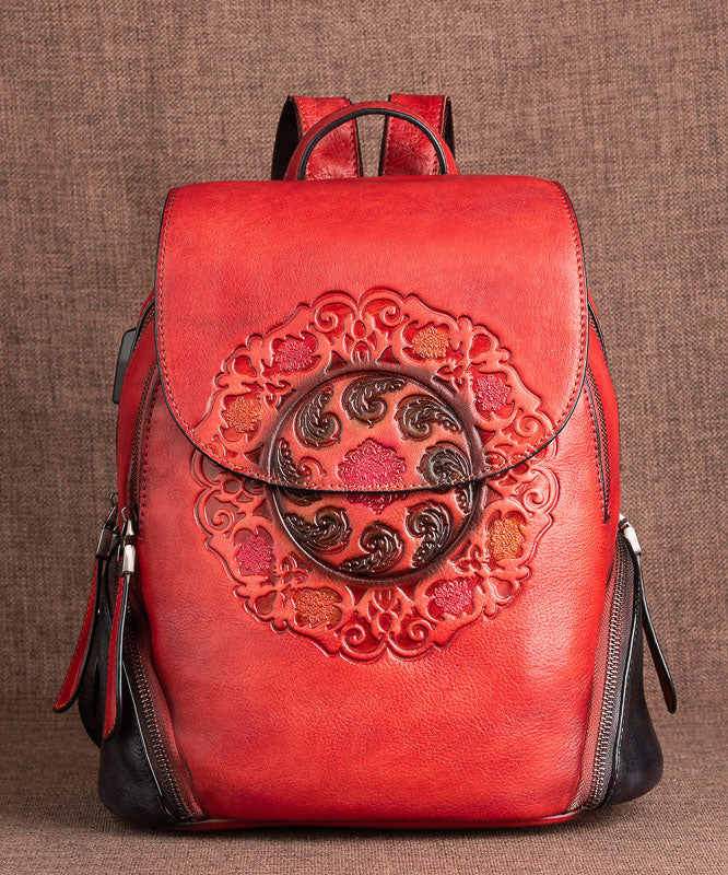 Damen-Rucksack aus Kalbsleder mit roter Prägung