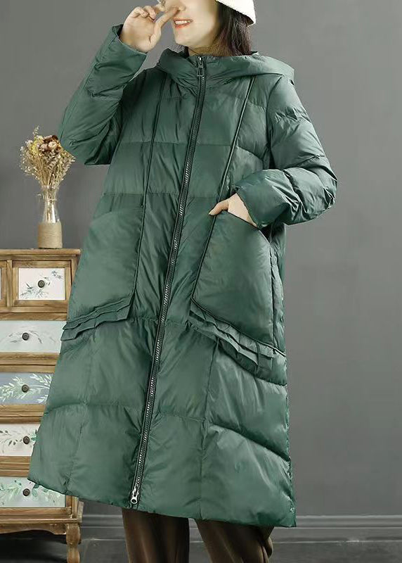 Women Red Hooded Pockets Zippered Patchwork Duck Down Down Coat Winter