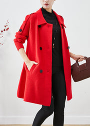 Women Red Oversized Knit Patchwork Woolen Coat Fall