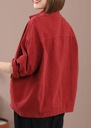Women Red Pockets Patchwork Denim Jackets Spring