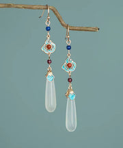 Women Red Sterling Silver Turquoise Agate Garnet Water Drops Drop Earrings