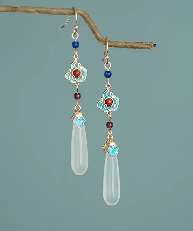 Women Red Sterling Silver Turquoise Agate Garnet Water Drops Drop Earrings