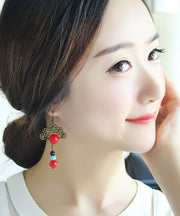 Women Red Sterling Silver Turquoise Gem Stone Agate Drop Earrings