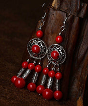 Frauen-roter Stein im tibetischen Stil Silber-Tropfen-Ohrringe