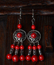 Frauen-roter Stein im tibetischen Stil Silber-Tropfen-Ohrringe