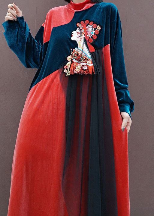 Women Red Tulle Patchwork Vacation Dresses Spring