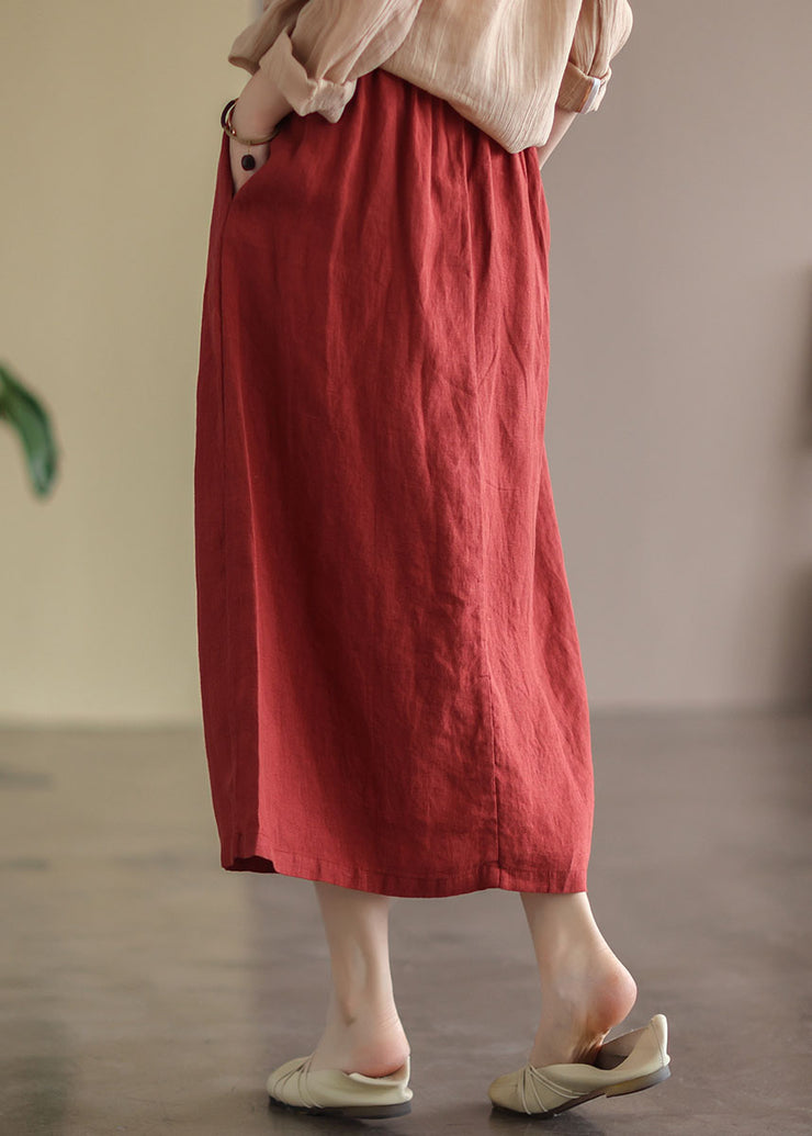 Women Red Wrinkled Embroidered Patchwork Cotton Skirts Summer