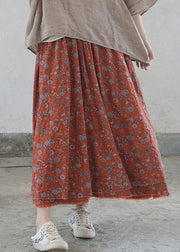 Women Red elastic waist tie waist Print Cotton Skirts Spring