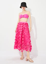 Women Rose Elastic Waist Exra Large Hem Tulle Skirt Summer