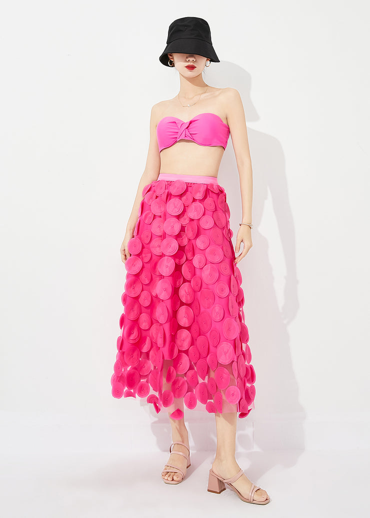 Women Rose Elastic Waist Exra Large Hem Tulle Skirt Summer