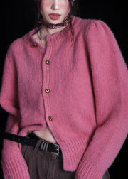 Women Rose O Neck Button Patchwork Knit Cardigan Fall