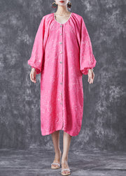 Women Rose Oversized Jacquard Cotton Maxi Dress Lantern Sleeve