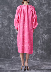 Women Rose Oversized Jacquard Cotton Maxi Dress Lantern Sleeve