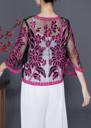 Women Rose Sequins Hollow Out Tulle Cardigan Summer